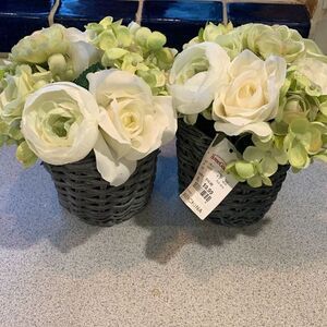 Two Lovely New with Tags‎ Green and white Artificial Floral Baskets